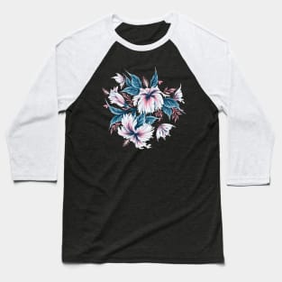 Hibiscus Butterflies - Navy Blue Pink Baseball T-Shirt